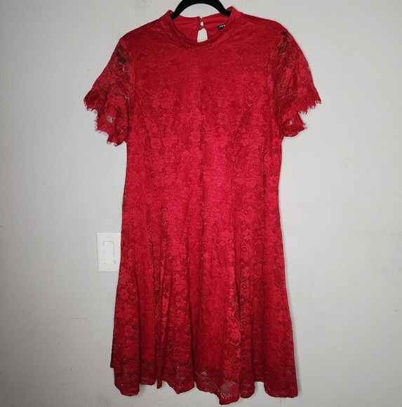 Torrid Mini Lace High Neck Red Skater Dress Size 1X Stretch Holiday Party Event - Picture 12 of 16